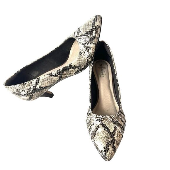 Clarks Collection Slip On Kitten Heels Leather Snake Skin Print Pump Women's 7 M - Picture 4 of 12